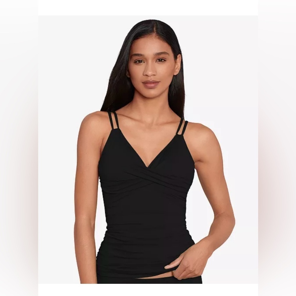 Black Double-Strap V-Neck Women’s Swim Tankini Top - Picture 1 of 4
